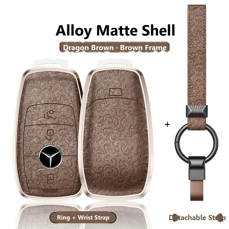 Mercedes-Benz Engraved Alloy Leather Key Case with Wrist Strap – Rectangular Smart Key