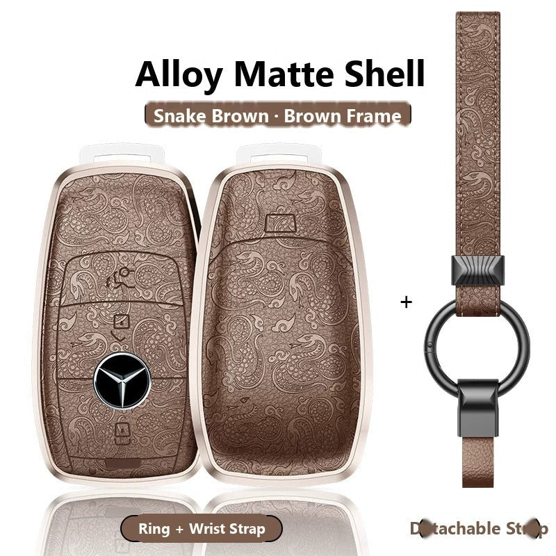 Mercedes-Benz Engraved Alloy Leather Key Case with Wrist Strap – Rectangular Smart Key