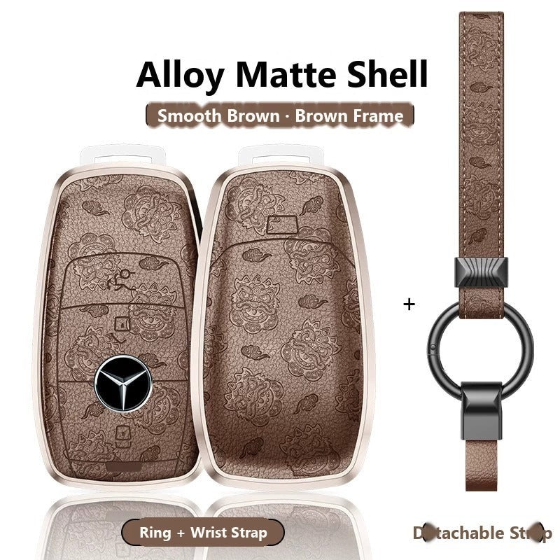 Mercedes-Benz Engraved Alloy Leather Key Case with Wrist Strap – Rectangular Smart Key