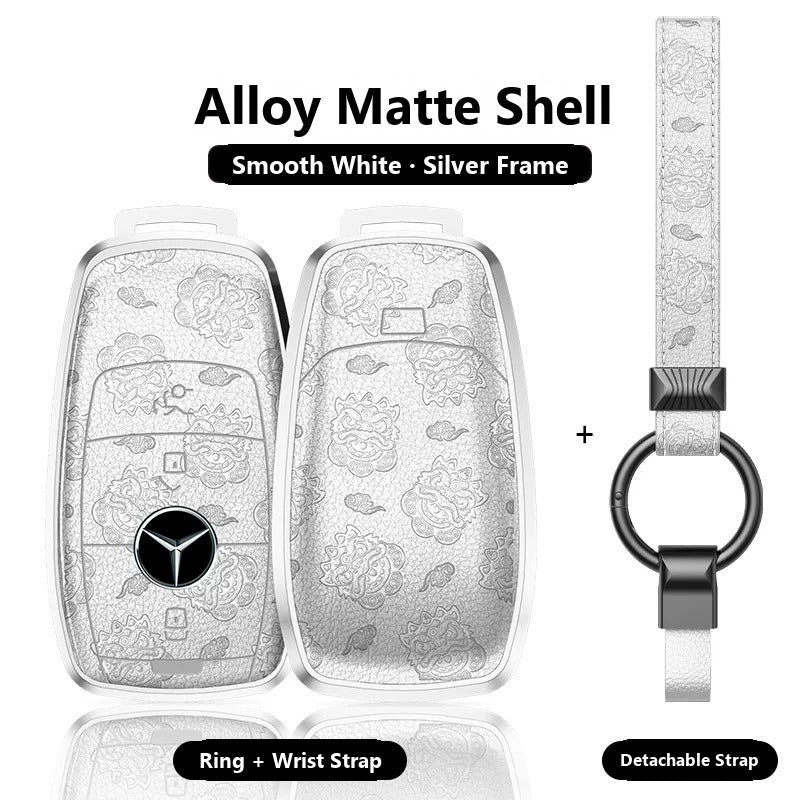 Mercedes-Benz Engraved Alloy Leather Key Case with Wrist Strap – Rectangular Smart Key
