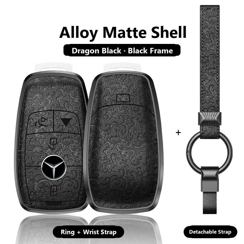 Mercedes-Benz Engraved Alloy Leather Key Case with Wrist Strap – Rectangular Smart Key