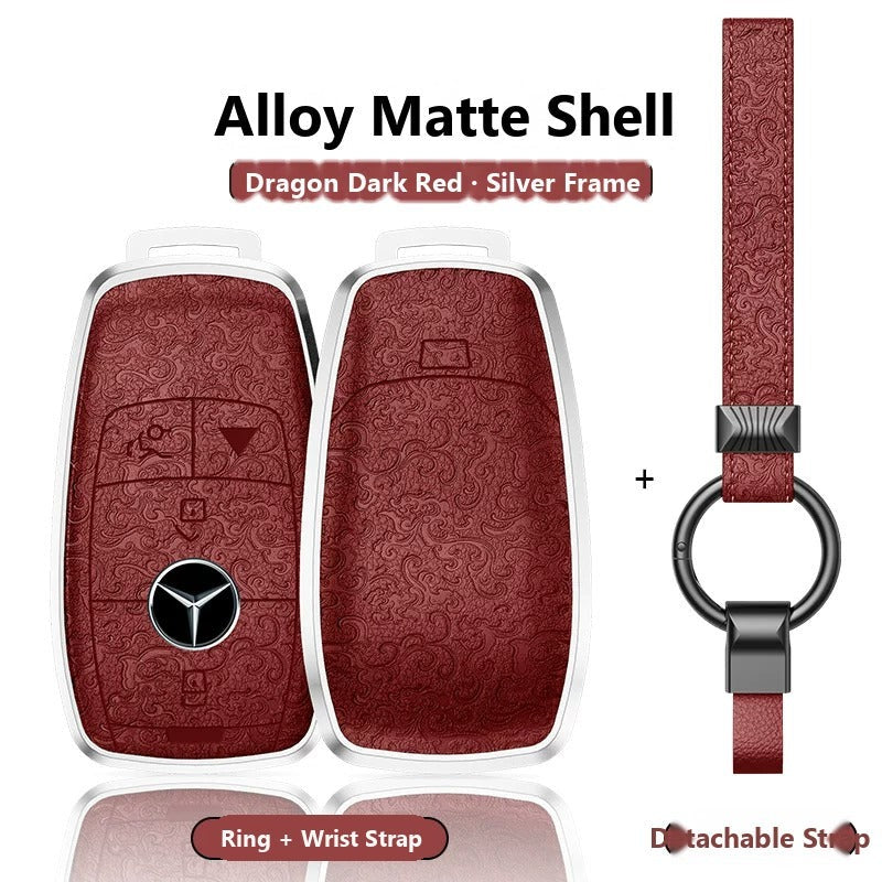 Mercedes-Benz Engraved Alloy Leather Key Case with Wrist Strap – Rectangular Smart Key