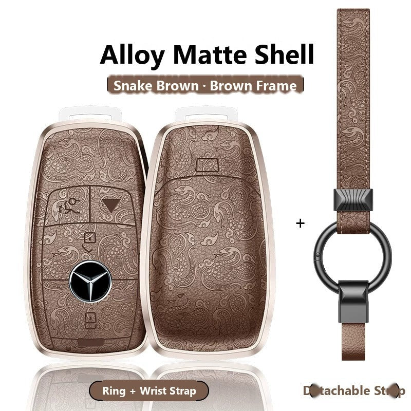 Mercedes-Benz Engraved Alloy Leather Key Case with Wrist Strap – Rectangular Smart Key