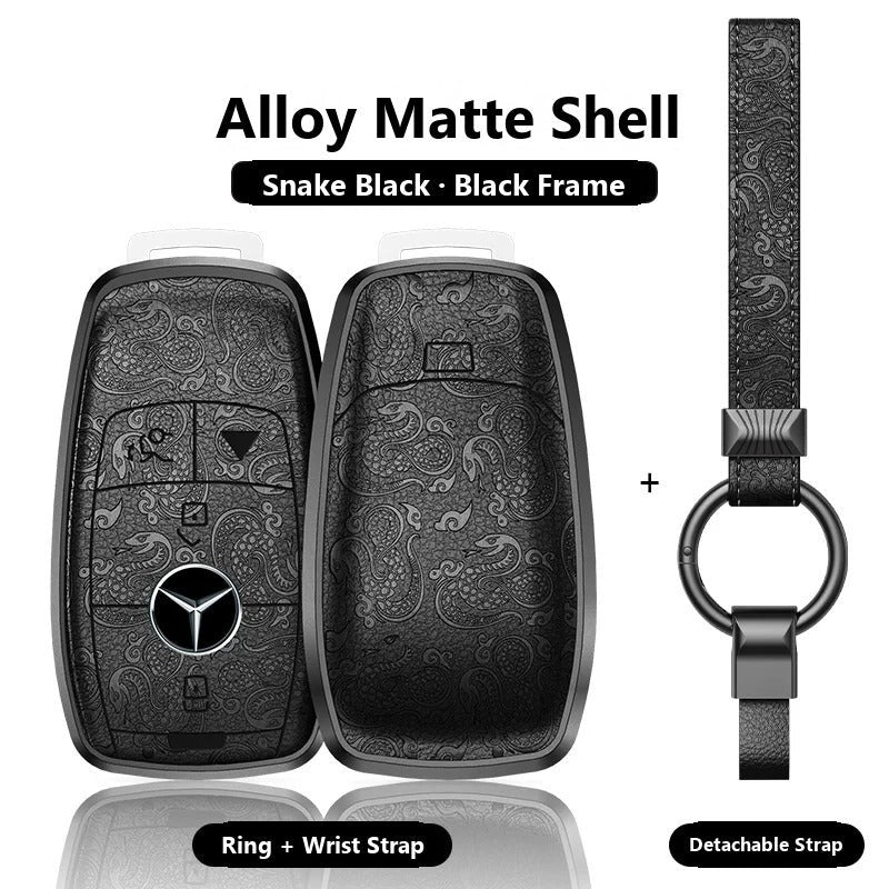 Mercedes-Benz Engraved Alloy Leather Key Case with Wrist Strap – Rectangular Smart Key