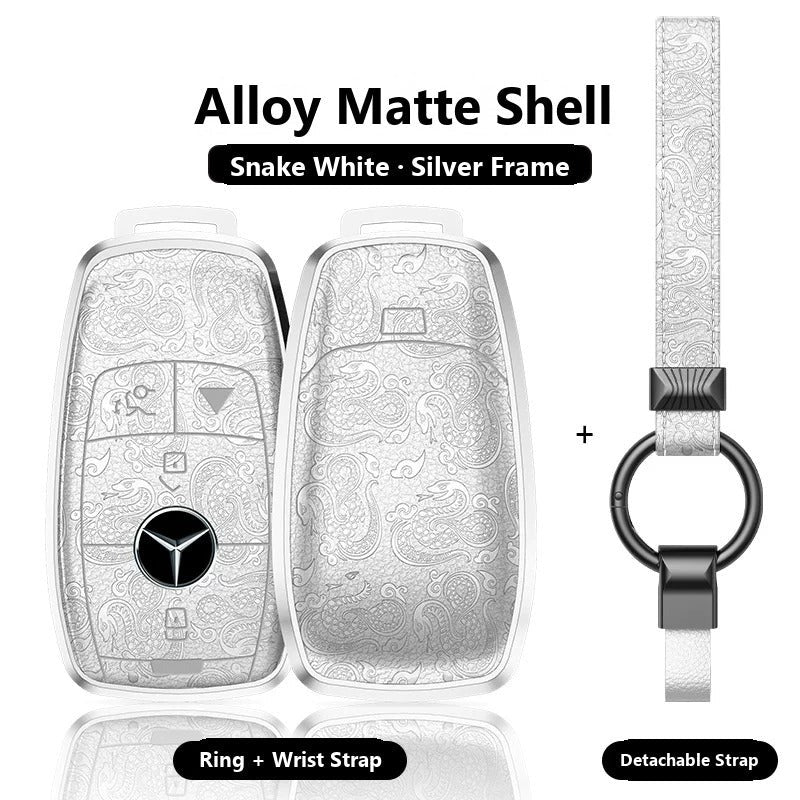 Mercedes-Benz Engraved Alloy Leather Key Case with Wrist Strap – Rectangular Smart Key