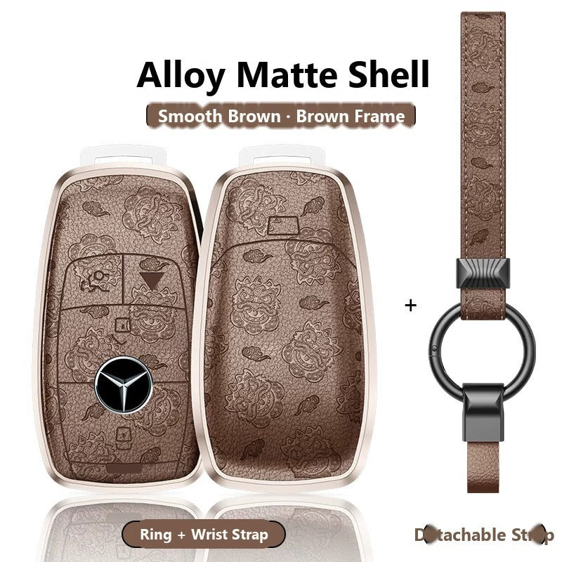 Mercedes-Benz Engraved Alloy Leather Key Case with Wrist Strap – Rectangular Smart Key