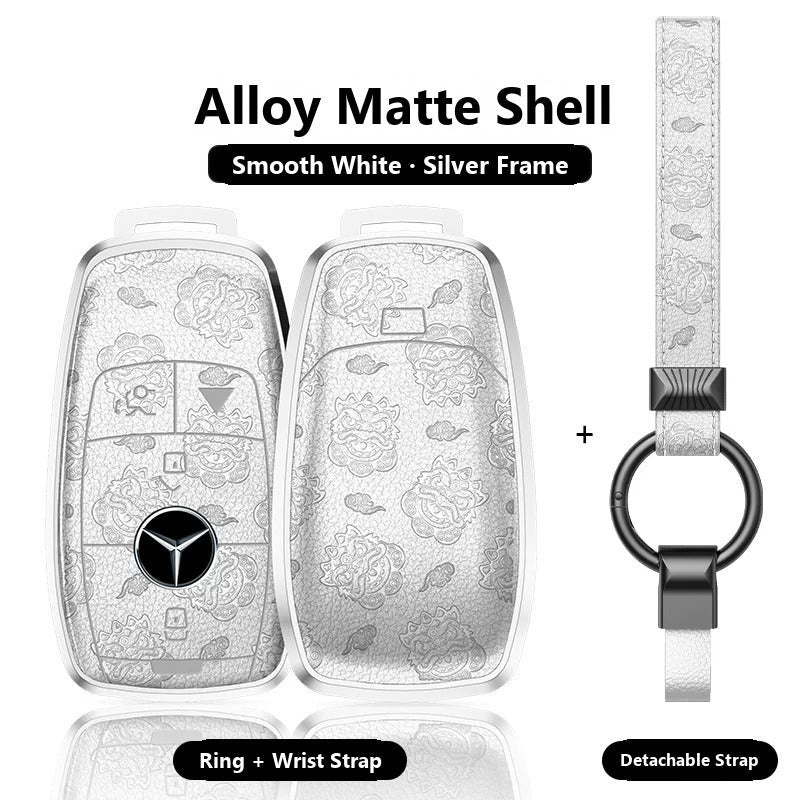 Mercedes-Benz Engraved Alloy Leather Key Case with Wrist Strap – Rectangular Smart Key
