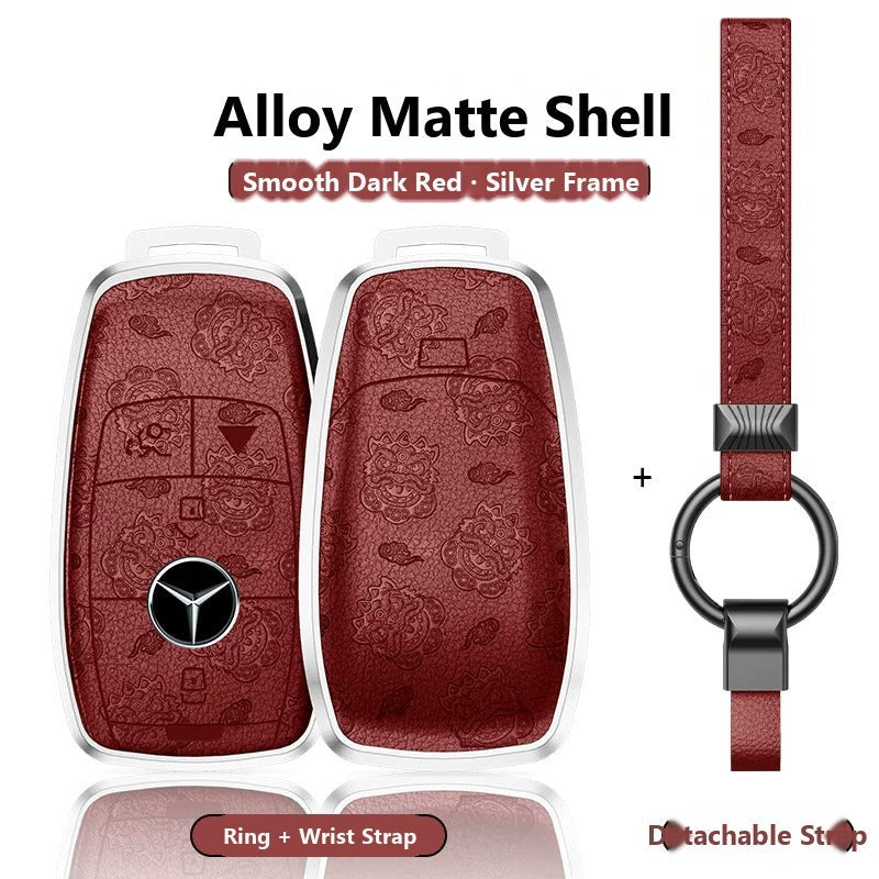 Mercedes-Benz Engraved Alloy Leather Key Case with Wrist Strap – Rectangular Smart Key