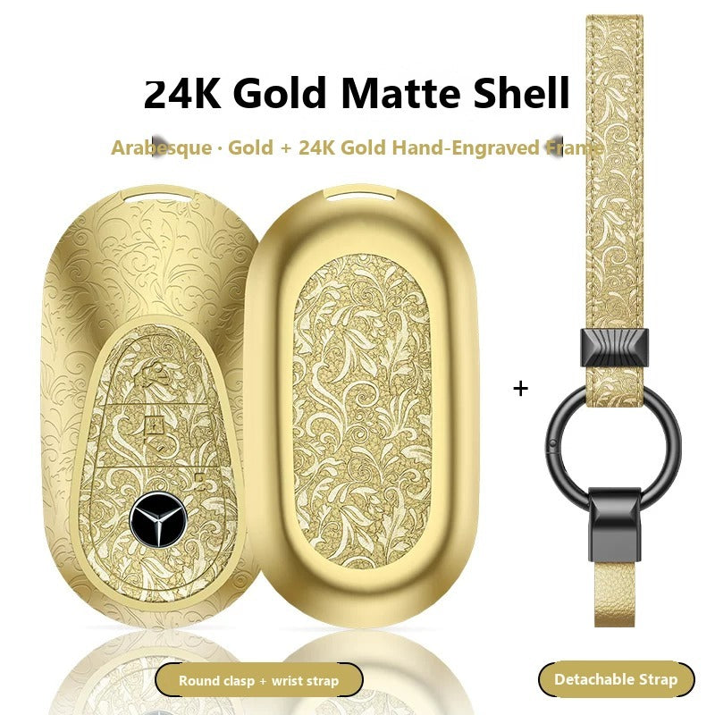 Mercedes-Benz 24K Gold Engraved Leather Key Case – New Oval Smart Key