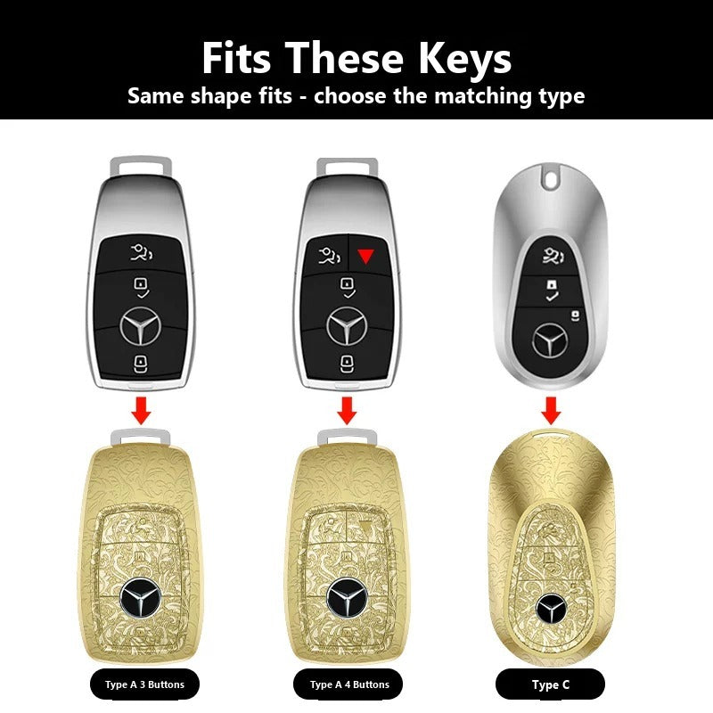 Mercedes-Benz 24K Gold Engraved Leather Key Case – New Oval Smart Key