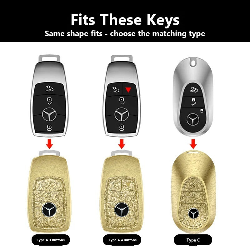 Mercedes-Benz 24K Gold Engraved Leather Key Case – New Oval Smart Key