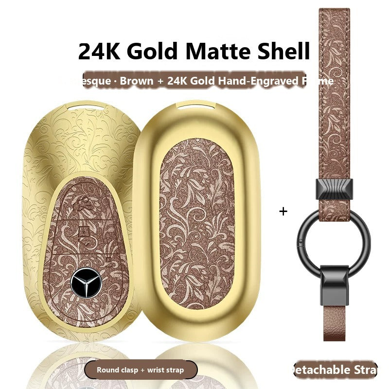 Mercedes-Benz 24K Gold Engraved Leather Key Case – New Oval Smart Key