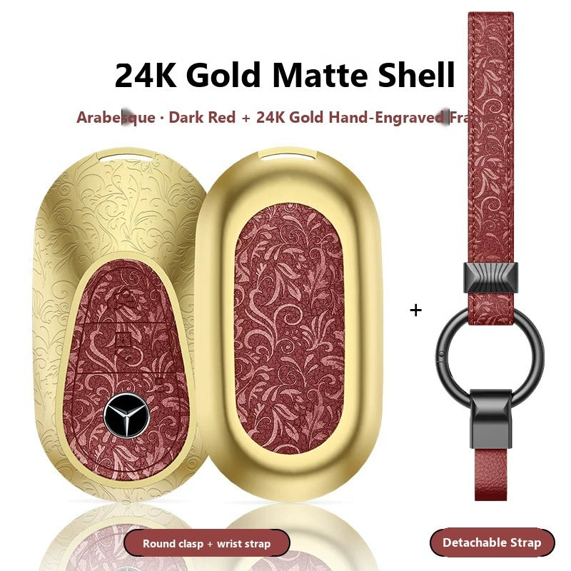 Mercedes-Benz 24K Gold Engraved Leather Key Case – New Oval Smart Key