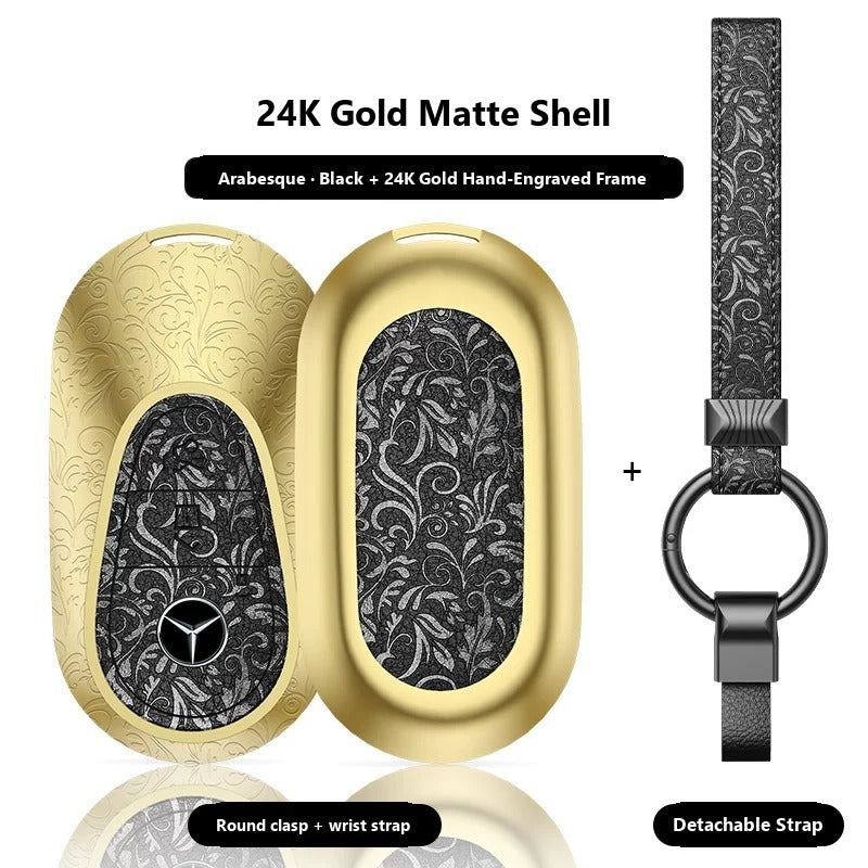 Mercedes-Benz 24K Gold Engraved Leather Key Case – New Oval Smart Key