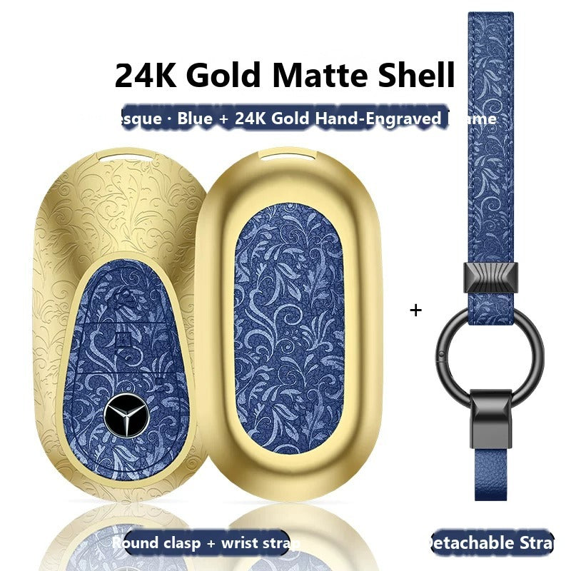Mercedes-Benz 24K Gold Engraved Leather Key Case – New Oval Smart Key