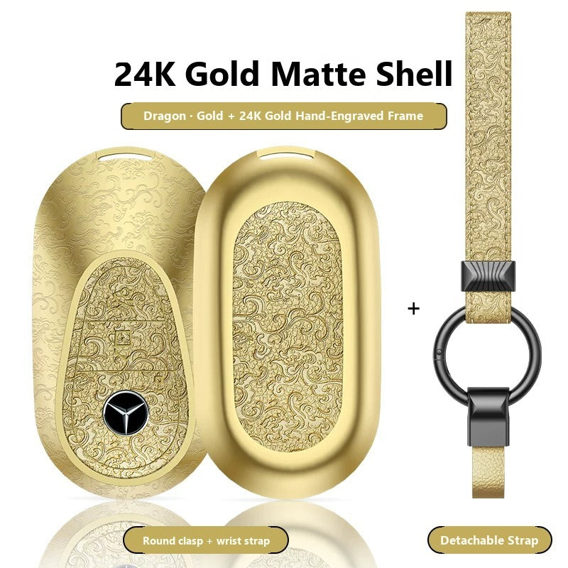 Mercedes-Benz 24K Gold Engraved Leather Key Case – New Oval Smart Key