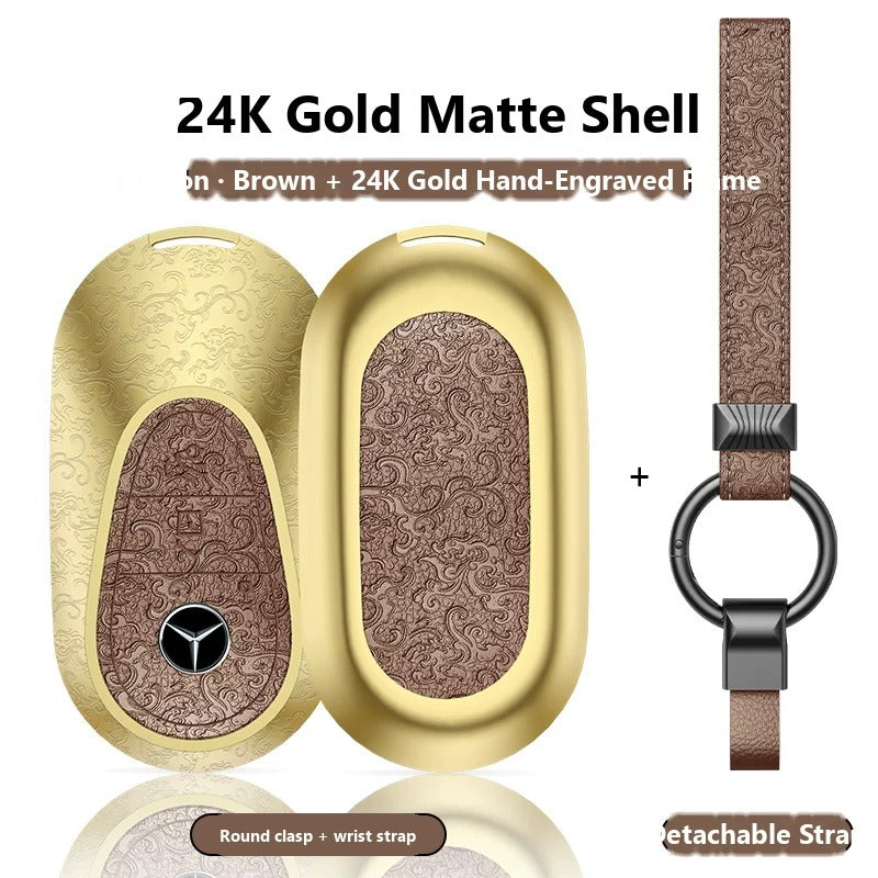 Mercedes-Benz 24K Gold Engraved Leather Key Case – New Oval Smart Key