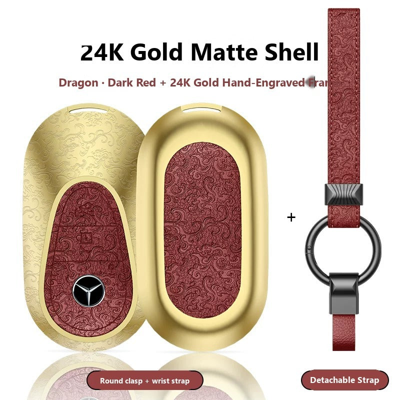 Mercedes-Benz 24K Gold Engraved Leather Key Case – New Oval Smart Key
