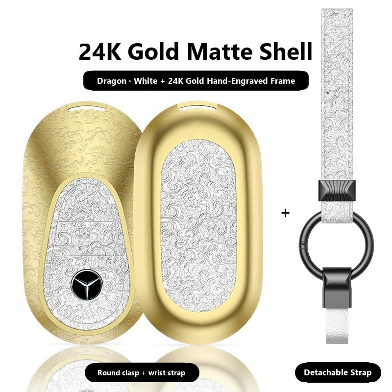 Mercedes-Benz 24K Gold Engraved Leather Key Case – New Oval Smart Key