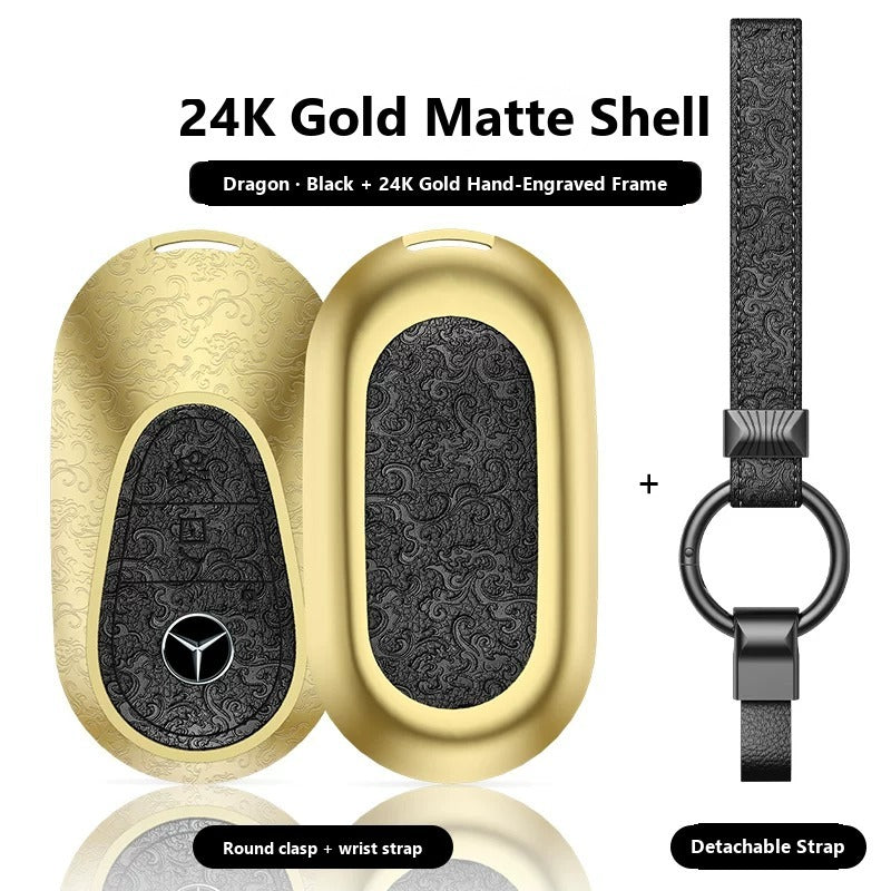 Mercedes-Benz 24K Gold Engraved Leather Key Case – New Oval Smart Key