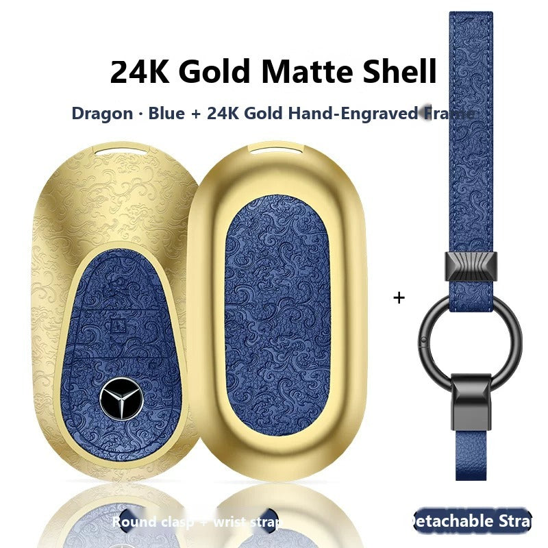 Mercedes-Benz 24K Gold Engraved Leather Key Case – New Oval Smart Key