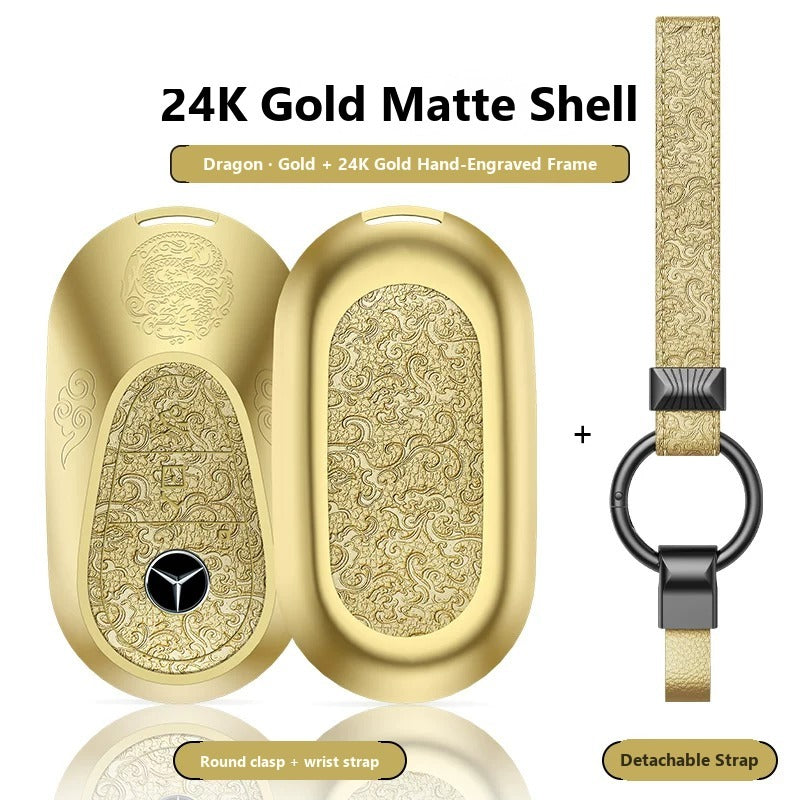 Mercedes-Benz 24K Gold Engraved Leather Key Case – New Oval Smart Key