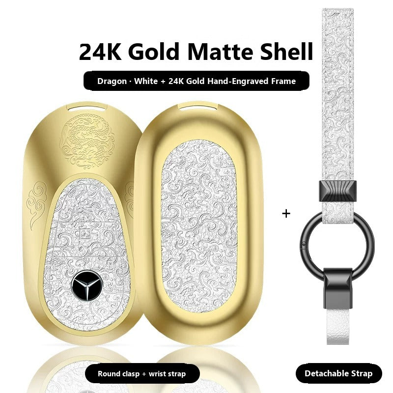 Mercedes-Benz 24K Gold Engraved Leather Key Case – New Oval Smart Key