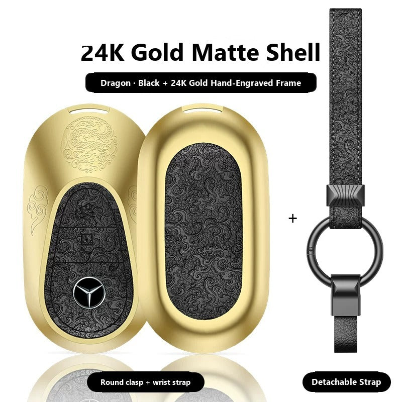 Mercedes-Benz 24K Gold Engraved Leather Key Case – New Oval Smart Key