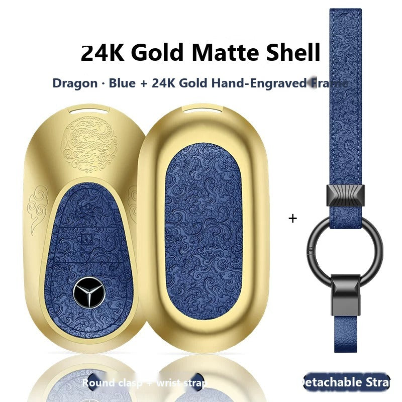 Mercedes-Benz 24K Gold Engraved Leather Key Case – New Oval Smart Key