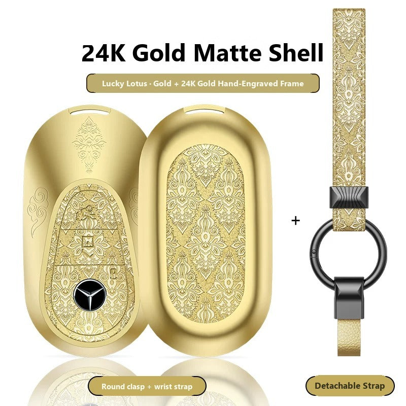 Mercedes-Benz 24K Gold Engraved Leather Key Case – New Oval Smart Key