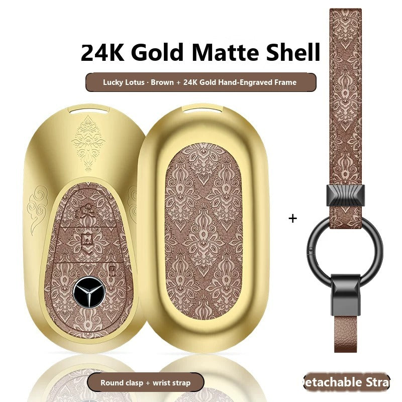 Mercedes-Benz 24K Gold Engraved Leather Key Case – New Oval Smart Key