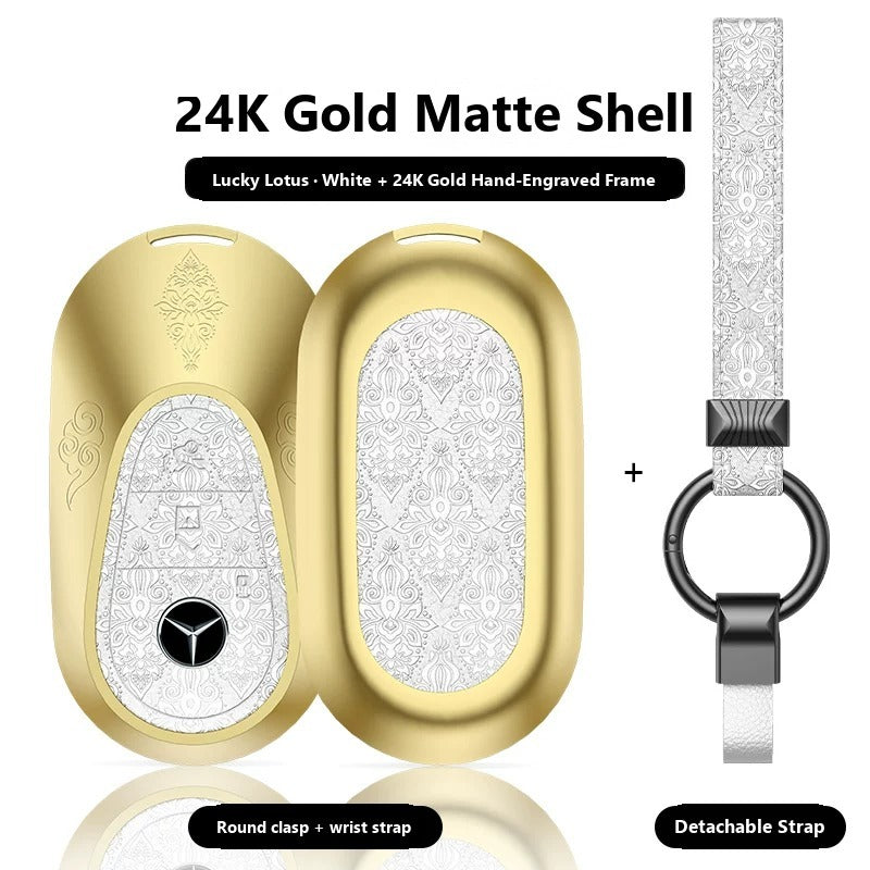 Mercedes-Benz 24K Gold Engraved Leather Key Case – New Oval Smart Key