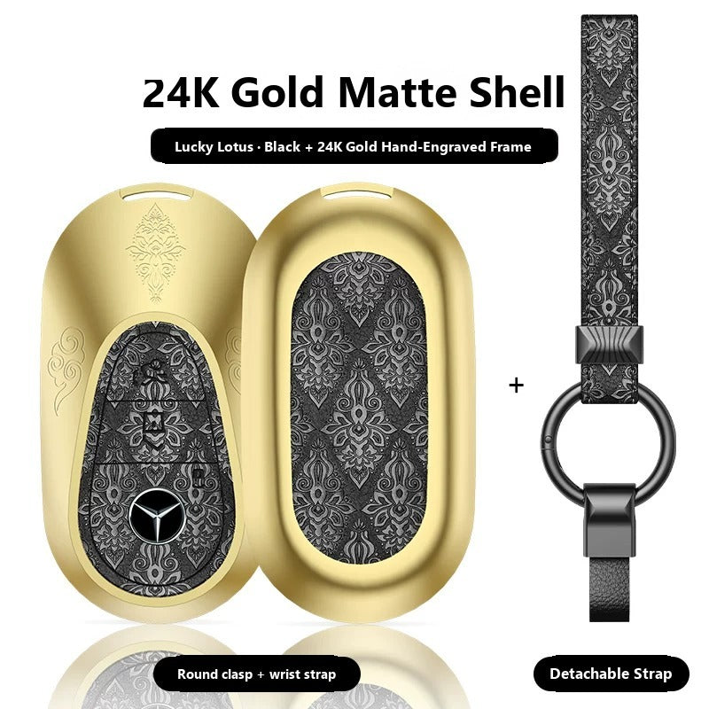Mercedes-Benz 24K Gold Engraved Leather Key Case – New Oval Smart Key