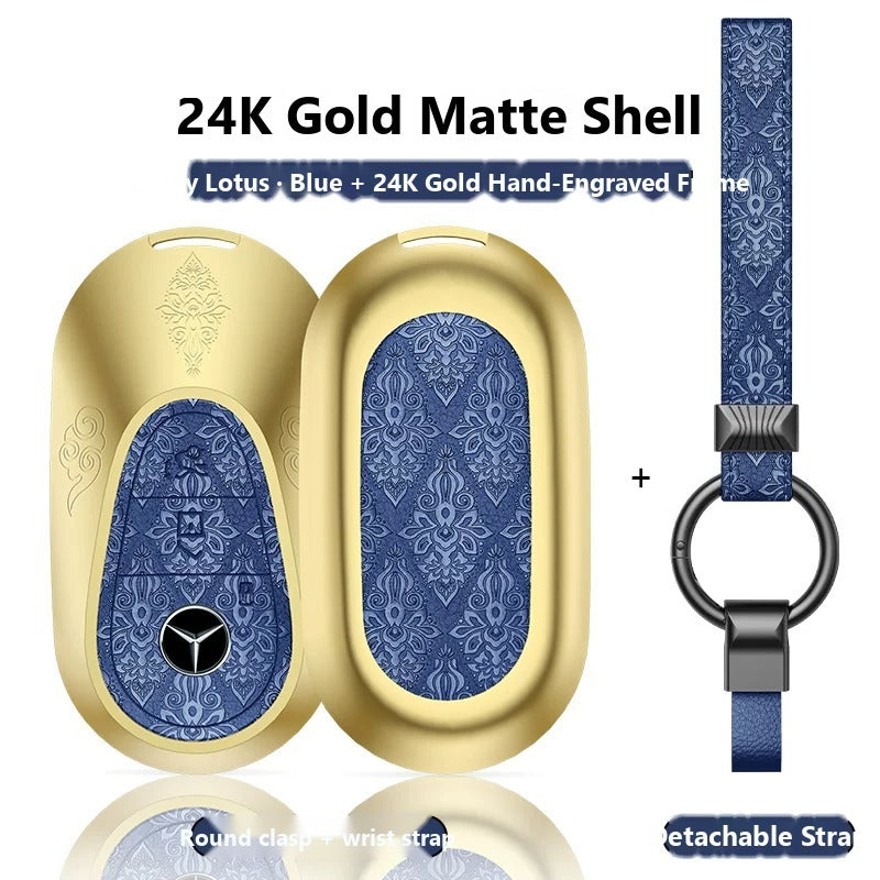 Mercedes-Benz 24K Gold Engraved Leather Key Case – New Oval Smart Key