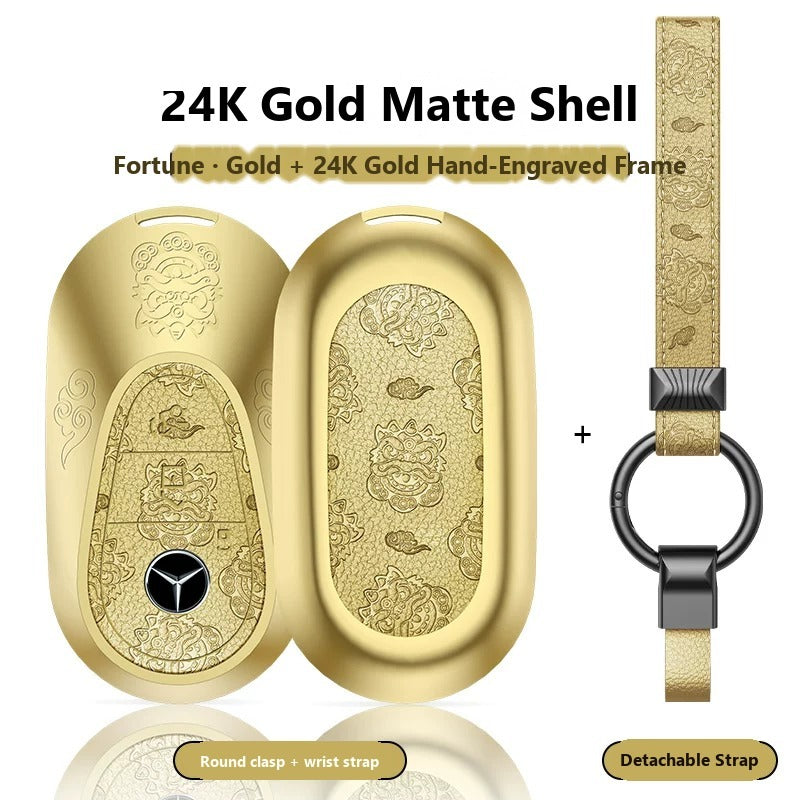 Mercedes-Benz 24K Gold Engraved Leather Key Case – New Oval Smart Key