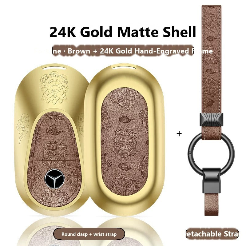 Mercedes-Benz 24K Gold Engraved Leather Key Case – New Oval Smart Key