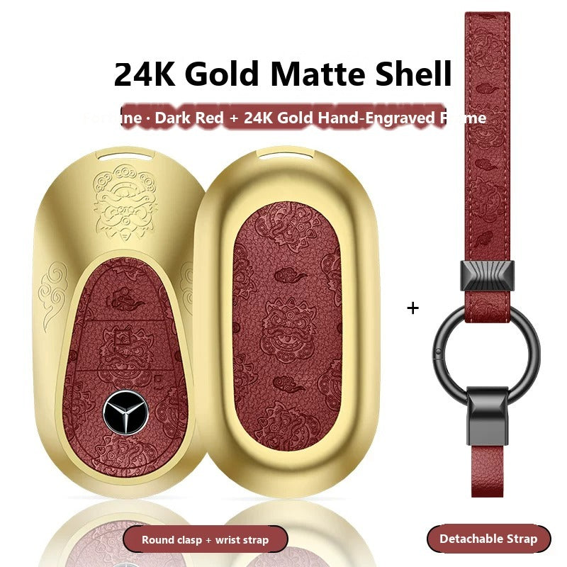 Mercedes-Benz 24K Gold Engraved Leather Key Case – New Oval Smart Key