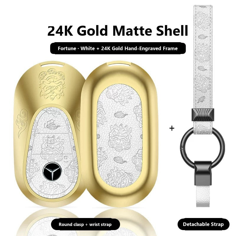 Mercedes-Benz 24K Gold Engraved Leather Key Case – New Oval Smart Key