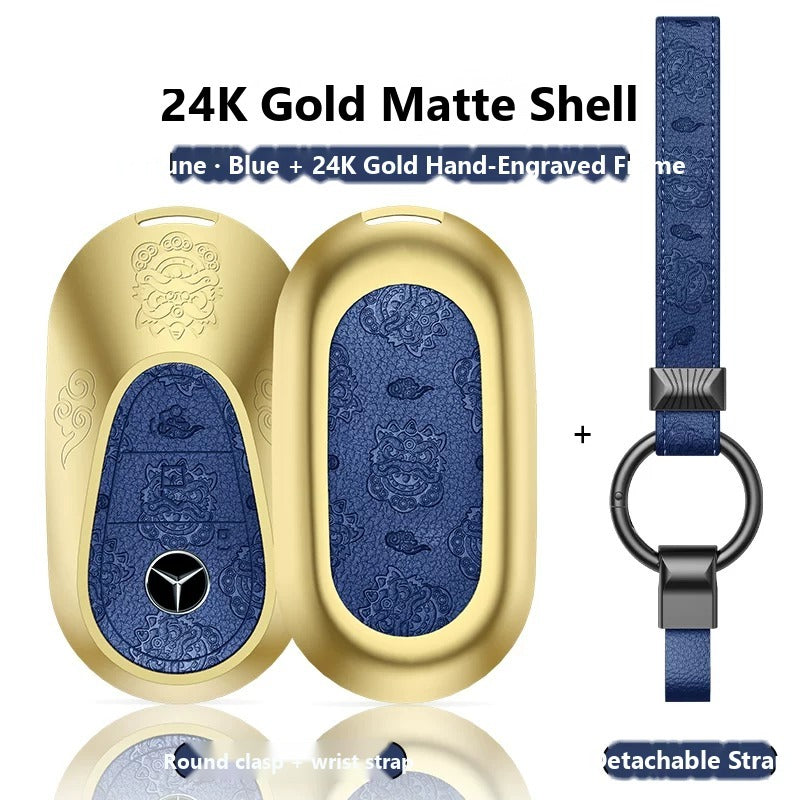 Mercedes-Benz 24K Gold Engraved Leather Key Case – New Oval Smart Key
