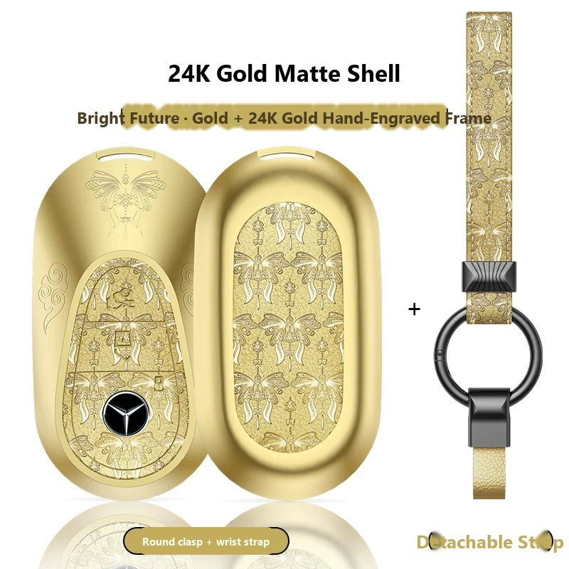 Mercedes-Benz 24K Gold Engraved Leather Key Case – New Oval Smart Key