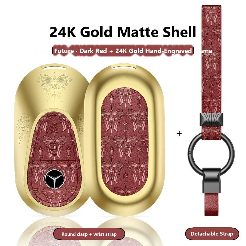 Mercedes-Benz 24K Gold Engraved Leather Key Case – New Oval Smart Key