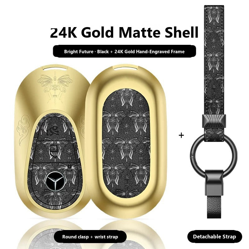 Mercedes-Benz 24K Gold Engraved Leather Key Case – New Oval Smart Key