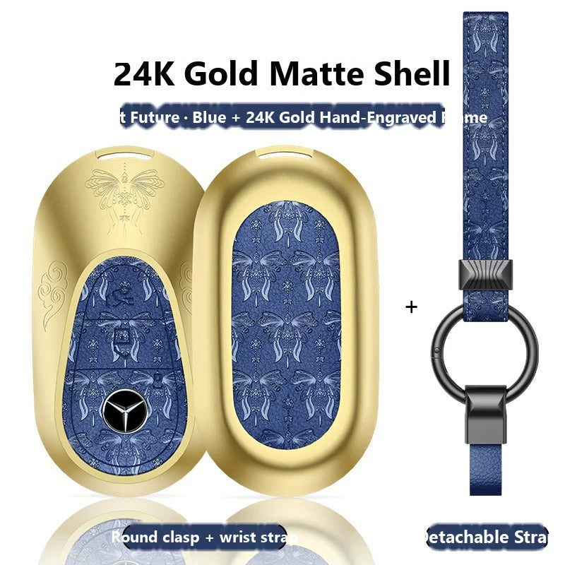 Mercedes-Benz 24K Gold Engraved Leather Key Case – New Oval Smart Key