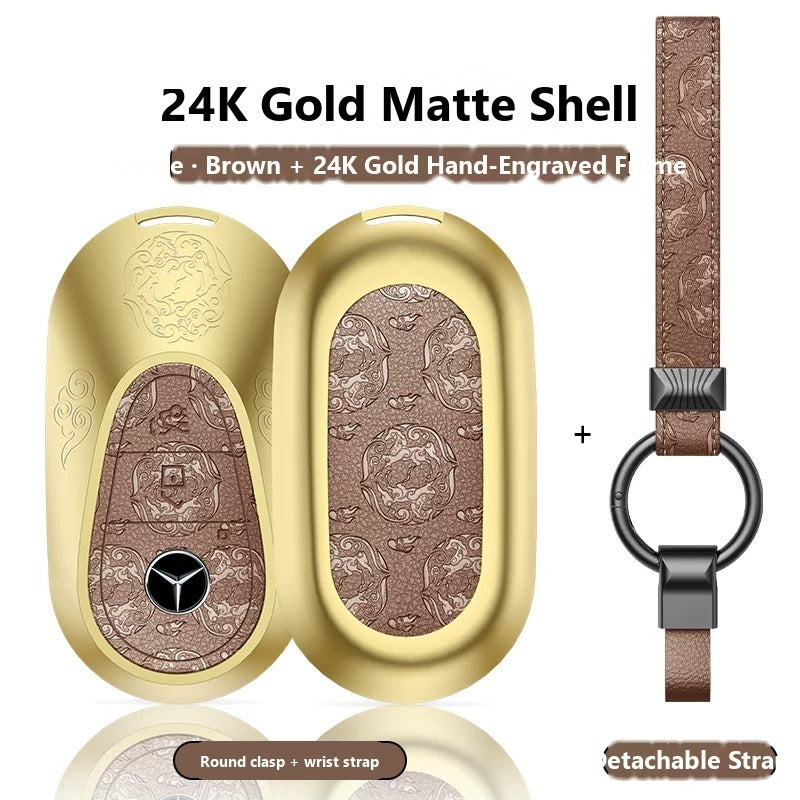 Mercedes-Benz 24K Gold Engraved Leather Key Case – New Oval Smart Key
