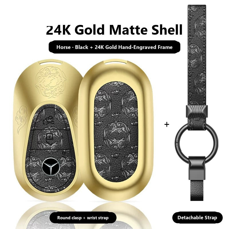 Mercedes-Benz 24K Gold Engraved Leather Key Case – New Oval Smart Key