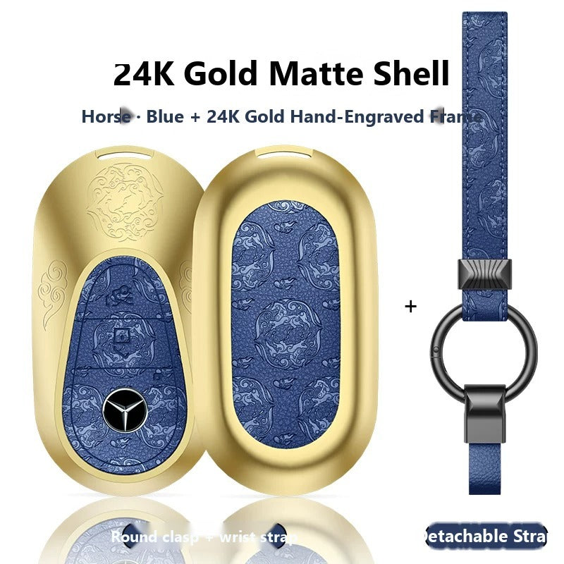Mercedes-Benz 24K Gold Engraved Leather Key Case – New Oval Smart Key