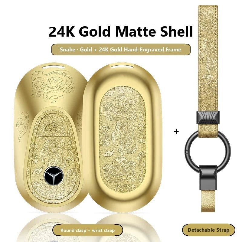 Mercedes-Benz 24K Gold Engraved Leather Key Case – New Oval Smart Key
