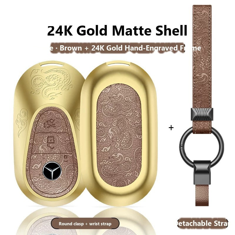 Mercedes-Benz 24K Gold Engraved Leather Key Case – New Oval Smart Key