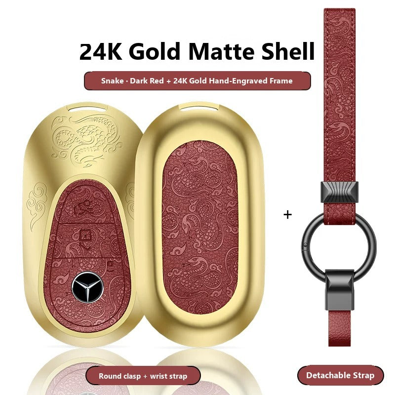 Mercedes-Benz 24K Gold Engraved Leather Key Case – New Oval Smart Key