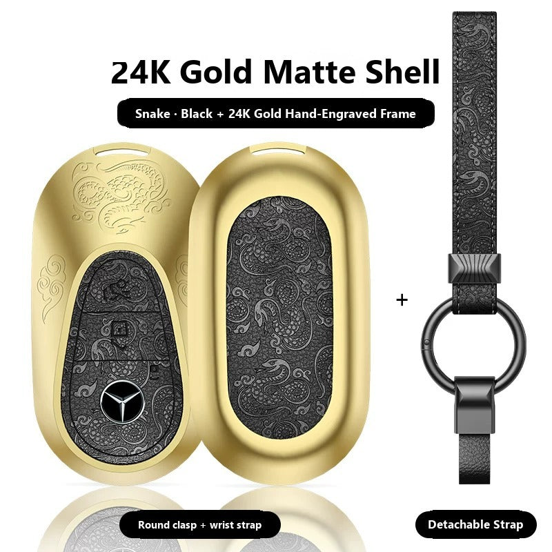 Mercedes-Benz 24K Gold Engraved Leather Key Case – New Oval Smart Key